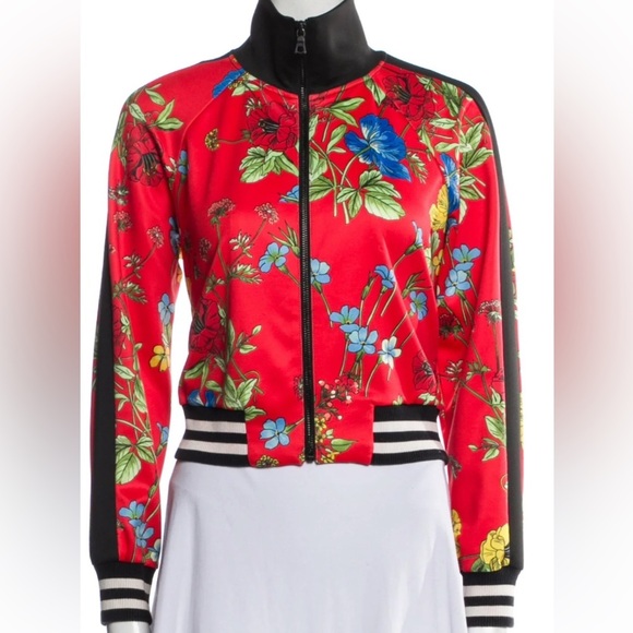 Alice + Olivia Jackets & Blazers - ALICE + OLIVIA Jackson Floral-Print Raglan-Sleeve Cropped Track Jacket Size: Med